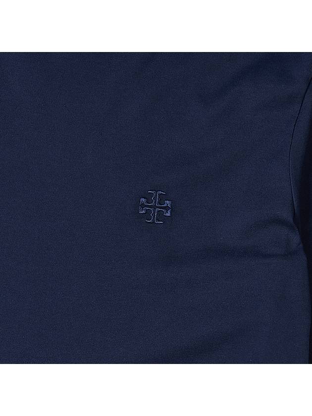 Embroidered Logo Cotton Short Sleeve T-Shirt Navy - TORY BURCH - BALAAN 6