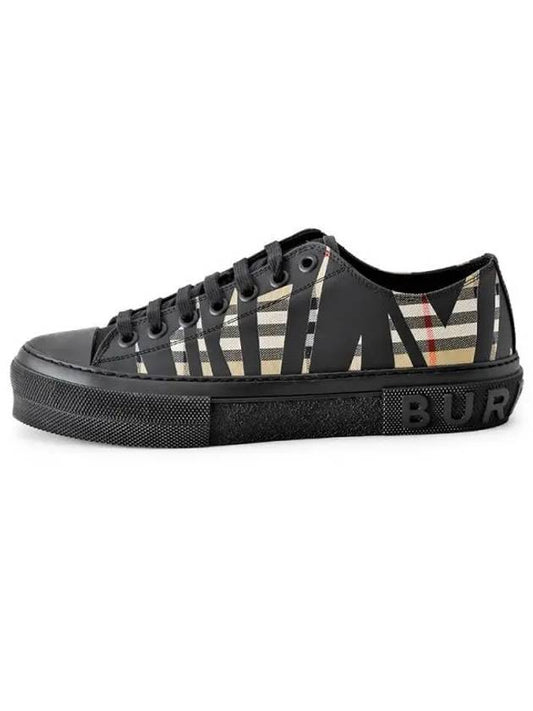 Slice Check Cotton Low Top Sneakers Black Archive Beige - BURBERRY - BALAAN.