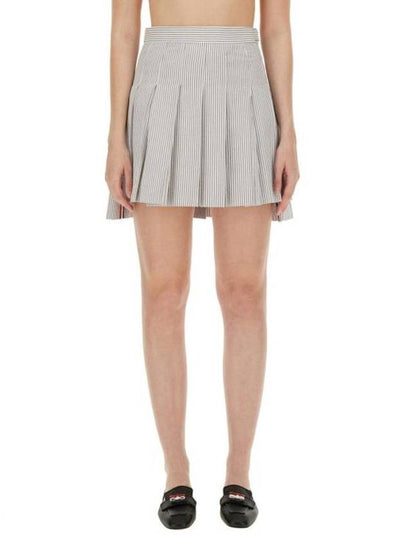 Women's Mini Drop Back Seersucker Pleated Skirt Grey - THOM BROWNE - BALAAN 2