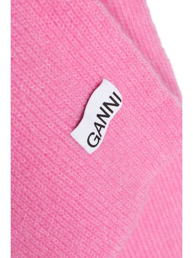 Logo Patch Wool Blend Muffler Pink - GANNI - BALAAN 3