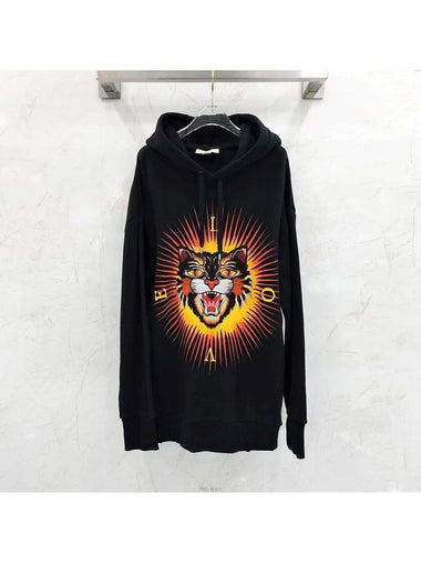 Lux You M Black Angry Cat Embroidered Patch Hoodie - GUCCI - BALAAN 1