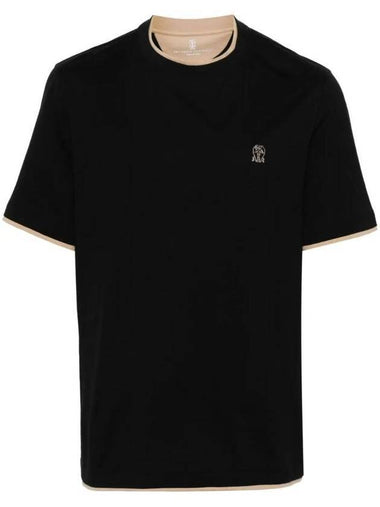 Cotton Short Sleeve T-Shirt Black - BRUNELLO CUCINELLI - BALAAN 1