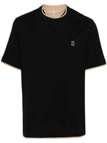 Cotton Short Sleeve T-Shirt Black - BRUNELLO CUCINELLI - BALAAN 1