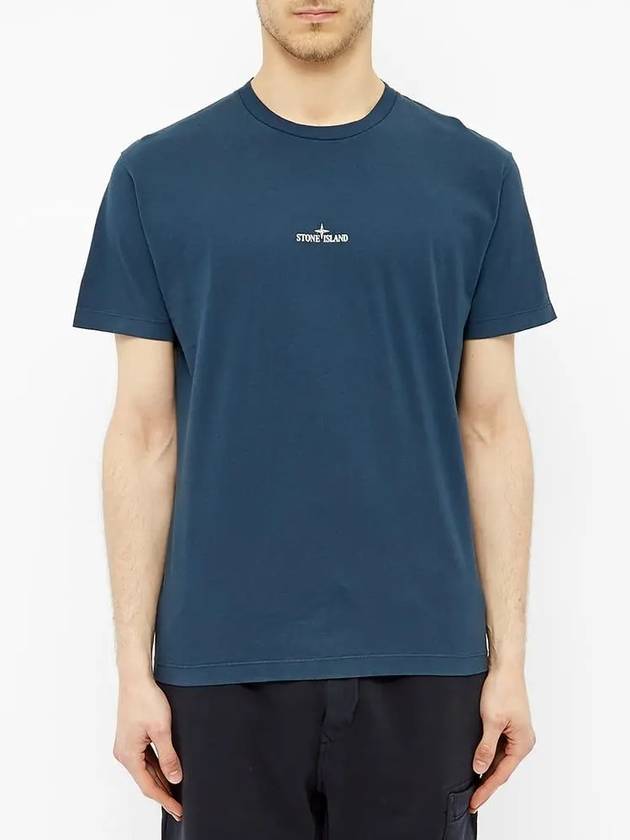 Men's Chest Logo Back Print Short Sleeve T-Shirt Navy - STONE ISLAND - BALAAN 5