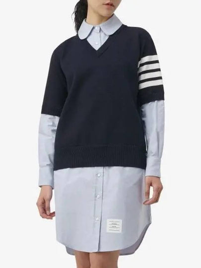 Women's 4 Bar Cotton Shirt Midi Dress Navy - THOM BROWNE - BALAAN 2