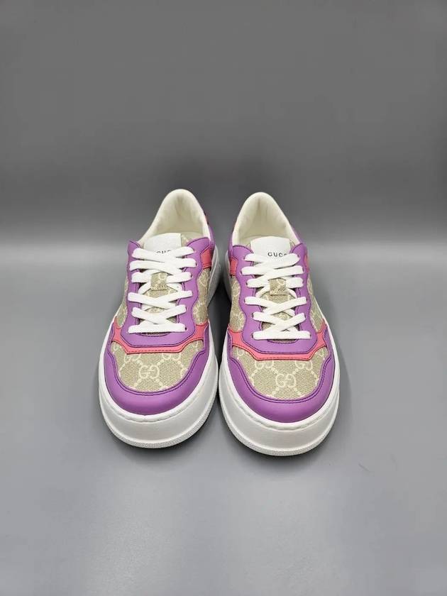 Women's GG Embossed Low Top Sneakers Beige Purple - GUCCI - BALAAN 3