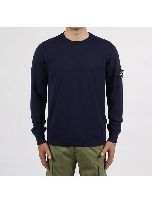 Wappen Patch Crew Neck Soft Cotton Knit Top Navy - STONE ISLAND - BALAAN 3