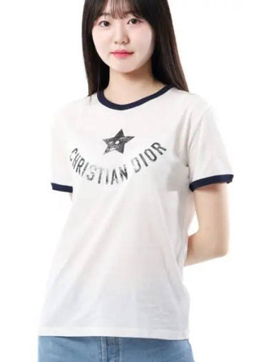 Dioliviera Cotton Short Sleeve T-Shirt Navy Ecru - DIOR - BALAAN 1