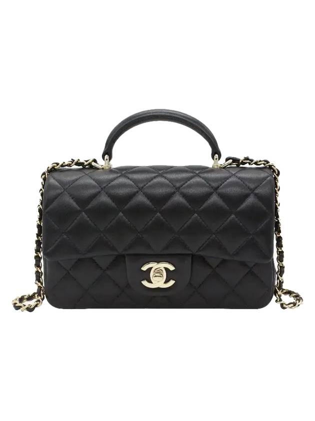 Top Handle Lambskin Mini Flap Cross Bag Black - CHANEL - BALAAN 1