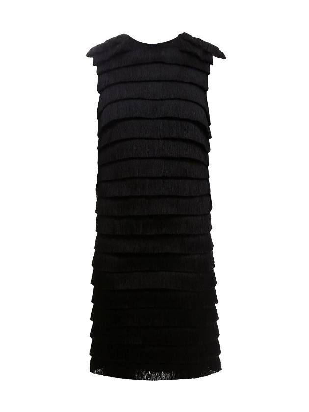 Fringe Sleeveless Silk Midi Dress Black - BURBERRY - BALAAN 1