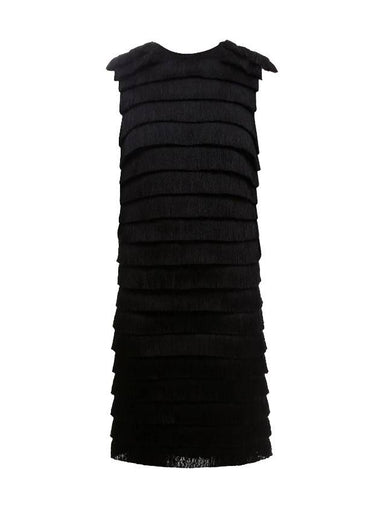 Fringe Sleeveless Silk Midi Dress Black - BURBERRY - BALAAN 1