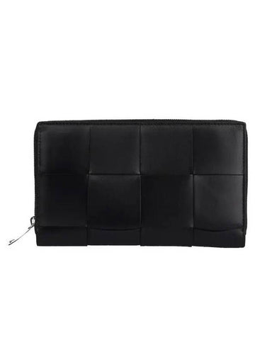 Intrecciato Zipper Around Long Wallet Black - BOTTEGA VENETA - BALAAN 1