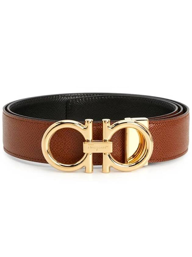 Gancini Reversible Leather Belt Brown Black - SALVATORE FERRAGAMO - BALAAN 3