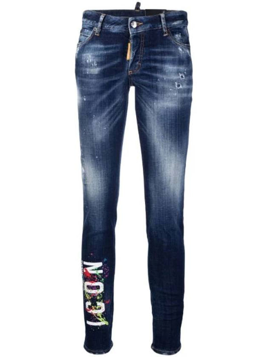 Icon Paint Splatter Skinny Jeans Blue - DSQUARED2 - BALAAN 1