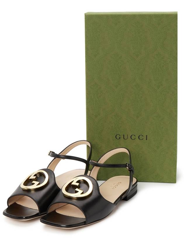 Women's Interlocking G Logo Leather Sandals Black - GUCCI - BALAAN 9