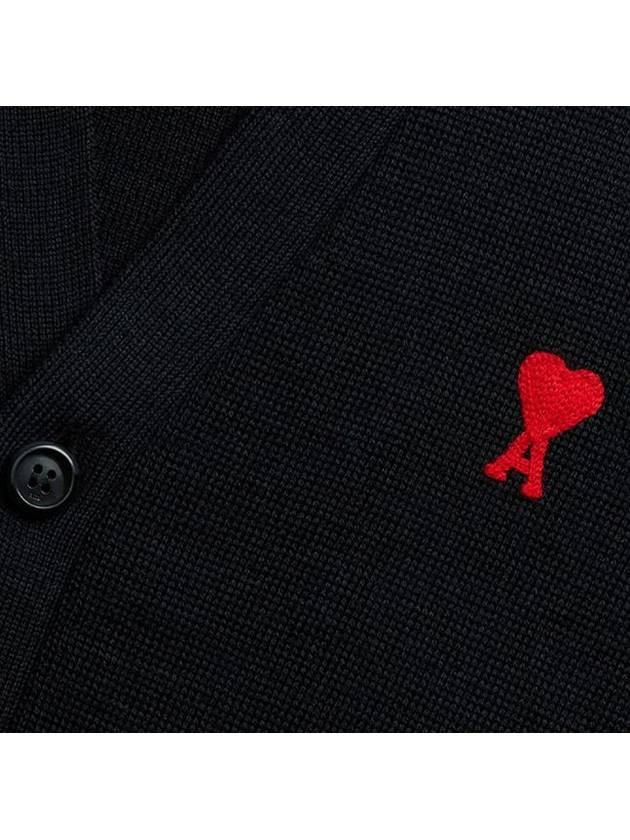 Red Heart Logo Merino Wool Cardigan Black - AMI - BALAAN 3