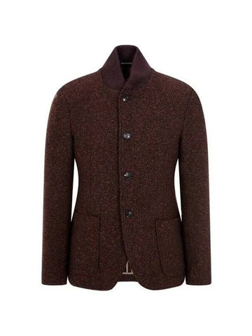 Men s Wool Blend Knit Neck Boucle Jacket Dusty Orange 271786 - EMPORIO ARMANI - BALAAN 1