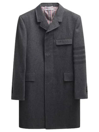 Tonal diagonal stripe flannel wool cashmere chesterfield overcoat - THOM BROWNE - BALAAN 1