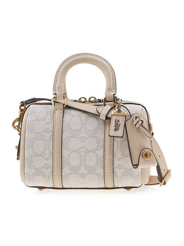 Ruby Satchel 25 Signature Textile Jacquard Cross Bag Beige - COACH - BALAAN 1