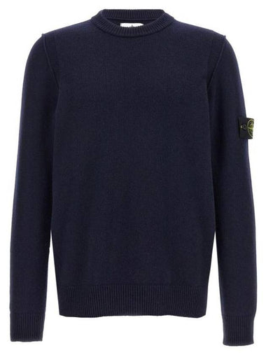 Logo Patch Lambswool Crewneck Knit Top Navy - STONE ISLAND - BALAAN 1