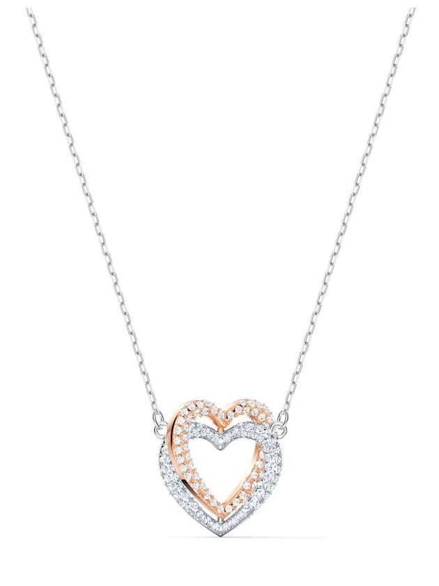 Hyperbola Double Heart Crystal Pendant Necklace Silver - SWAROVSKI - BALAAN 1