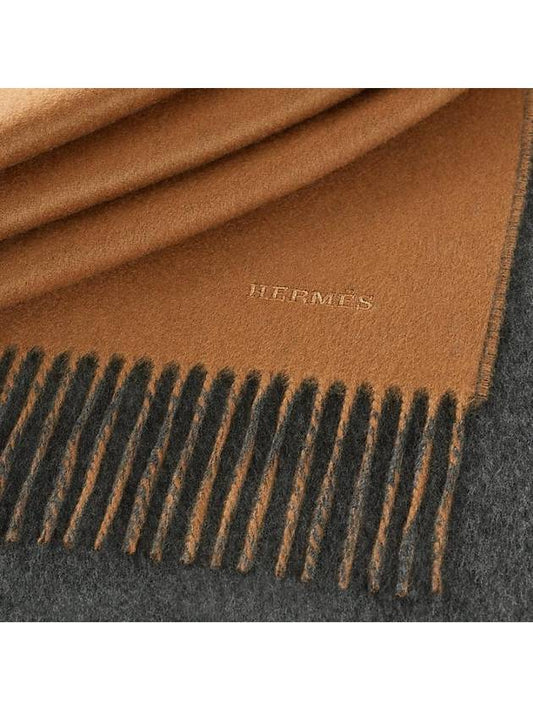 Lacto Verso Cashmere Double Sided Muffler Camel Flannel H393800T 07 - HERMES - BALAAN 2