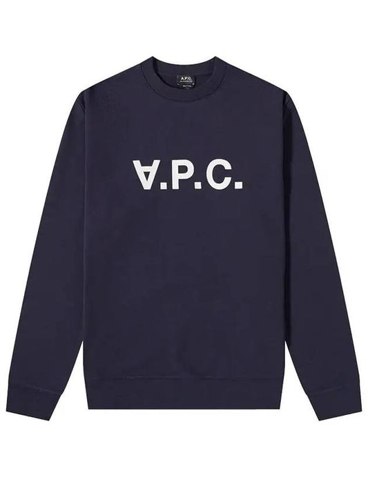 VPC Velvet Logo Sweatshirt Men s Navy COECQ H27378 - A.P.C. - BALAAN 1