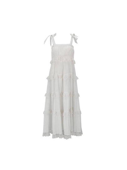 Cotton Rayon Beach Tiered Dress Cream Ivory - NARU KANG - BALAAN 2