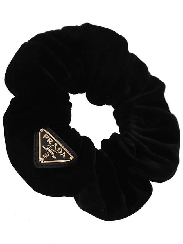 Women's Logo Detailed Velvet Scrunchie Black - PRADA - BALAAN 3