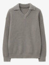 Open collar V neck knit gray - BLONDNINE - BALAAN 6