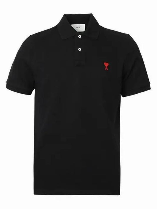 Small Heart Logo Polo Shirt Black - AMI - BALAAN 2