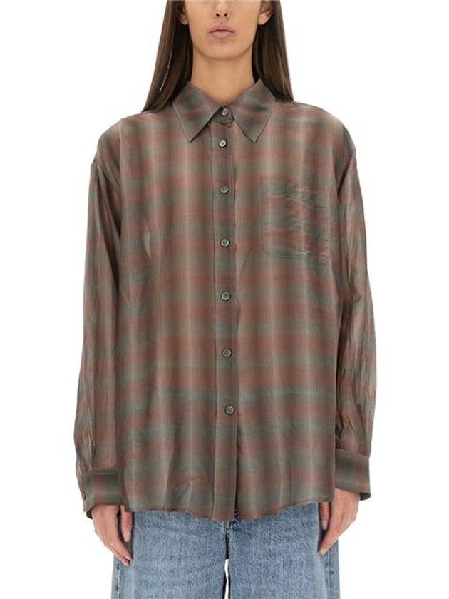 Favourite Screen Check Sheer Cotton Silk Shirt Brown - OUR LEGACY - BALAAN 5