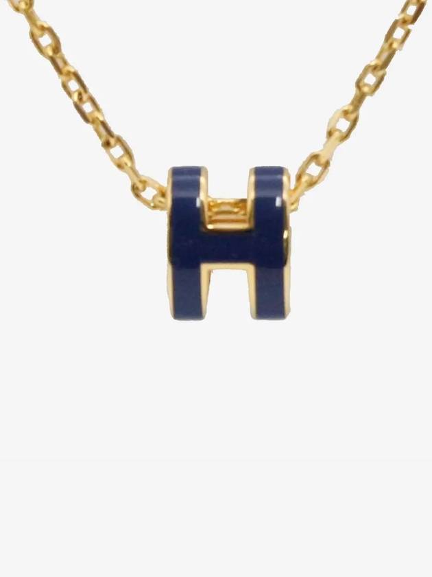 Mini Pop H Pendant Necklace Gold Bleu Saphir - HERMES - BALAAN 3