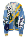 Bowling Elephant V-Neck Cardigan Blue - KENZO - BALAAN 2