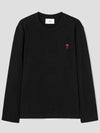 Chain Stitch Heart Logo Long Sleeve T-Shirt Black - AMI - BALAAN 2