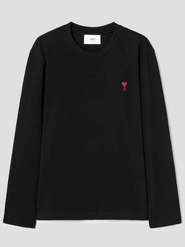 Chain Stitch Heart Logo Long Sleeve T-Shirt Black - AMI - BALAAN 2