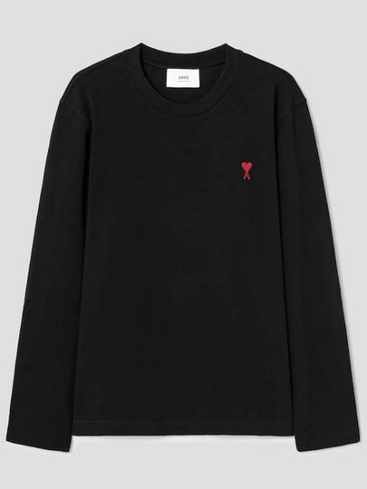 Chain Stitch Heart Logo Long Sleeve T-Shirt Black - AMI - BALAAN 2