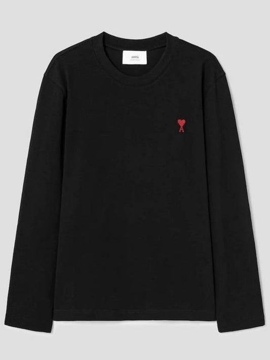 Chain Stitch Heart Logo Long Sleeve T-Shirt Black - AMI - BALAAN 2