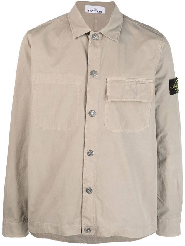 Cupro Cotton Twill Over Long Sleeve Overshirt Jacket Beige - STONE ISLAND - BALAAN 1