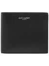 Classic Logo Textured Leather Half Wallet Black - SAINT LAURENT - BALAAN 2