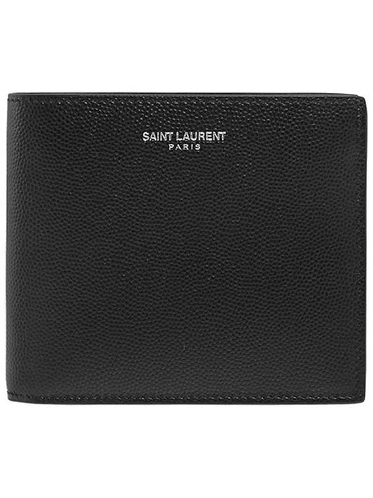 Classic Logo Textured Leather Half Wallet Black - SAINT LAURENT - BALAAN 2