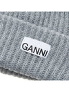 Logo Patch Knit Beanie Grey - GANNI - BALAAN 7