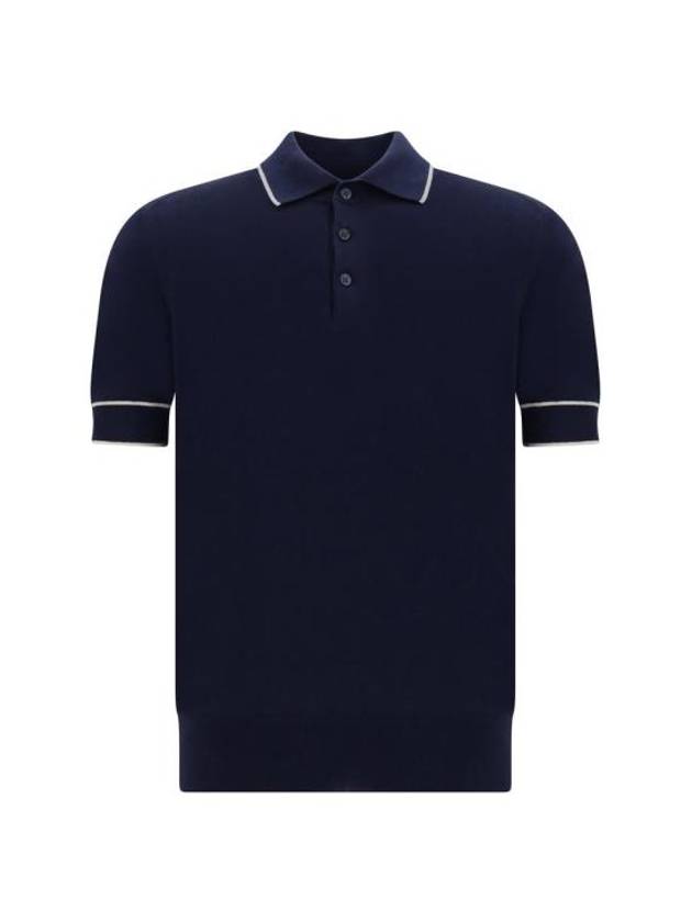 Stripe Trim Polo Shirt Blue - BRUNELLO CUCINELLI - BALAAN 2