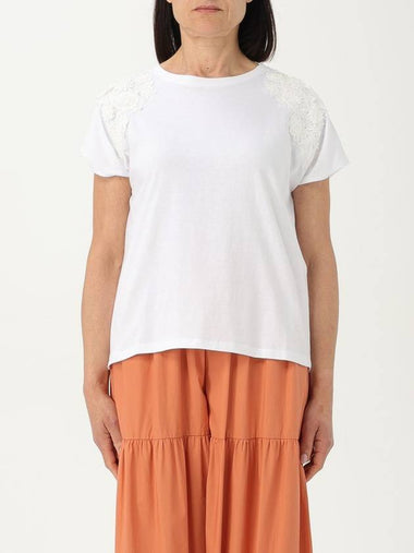 T-shirt Twinset in cotone con dettaglio in pizzo - TWINSET - BALAAN 1