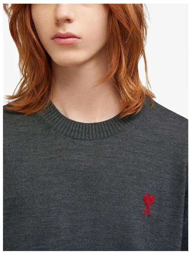 Heart Embroidered Logo Crew Neck Knit Top Heather Grey - AMI - BALAAN 5