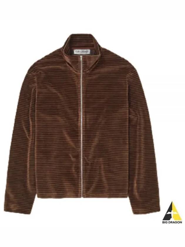 Shrunken Fullzip Polo Scoobie Stripe Velour Knit Top Brown - OUR LEGACY - BALAAN 2