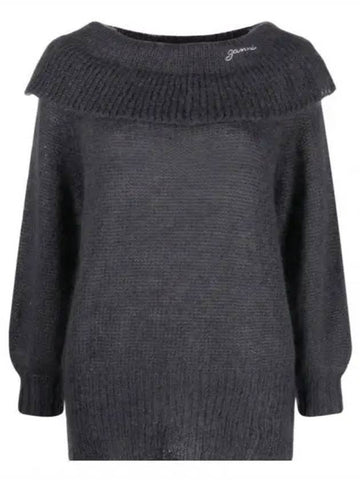 Women s off shoulder knit dark gray K1743 - GANNI - BALAAN 1