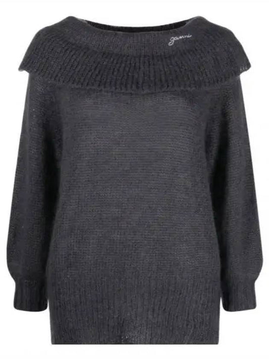 Women s off shoulder knit dark gray K1743 - GANNI - BALAAN 1