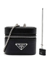 Saffiano triangle logo zipper mini cross bag black - PRADA - BALAAN 2