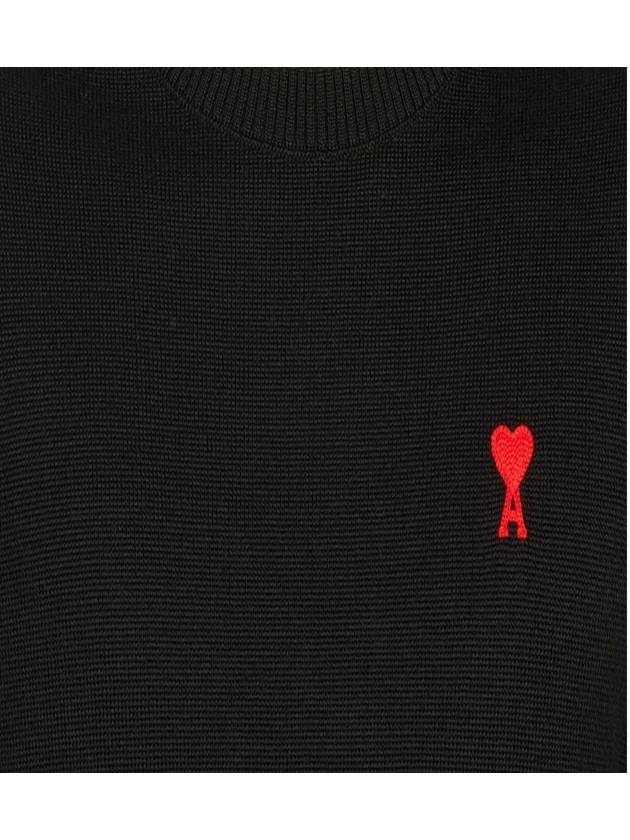 Heart Logo Merino Wool Cardigan Black - AMI - BALAAN 6